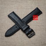 Dây đồng hồ da bò thật, da thảo mộc Pueblo màu ĐEN may thủ công handmade size 18-19-20-21-22mm