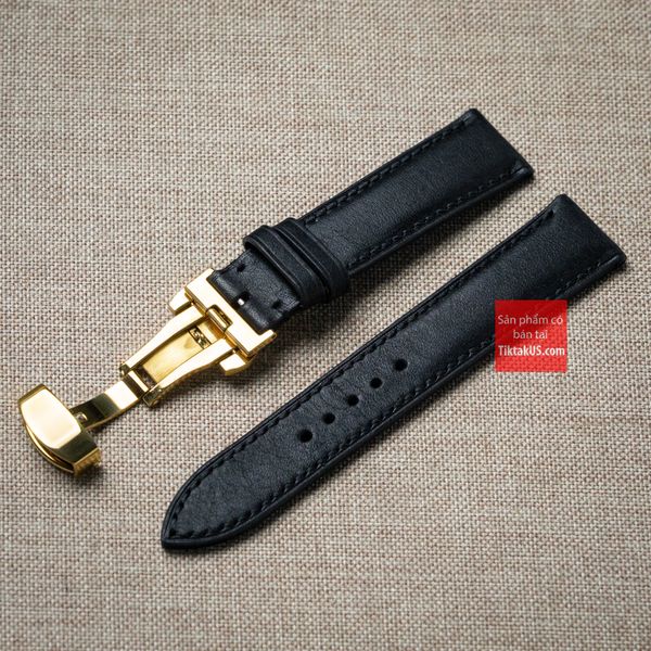 Dây đồng hồ da bò thật, da thảo mộc Pueblo màu ĐEN kèm khóa chống gãy dây may thủ công handmade size 18-19-20-21-22mm