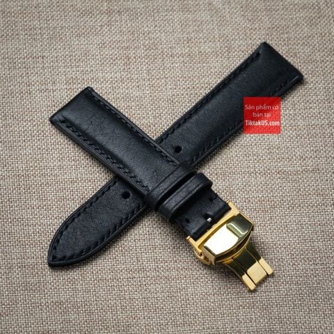 Dây đồng hồ da bò thật, da thảo mộc Pueblo màu ĐEN kèm khóa chống gãy dây may thủ công handmade size 18-19-20-21-22mm