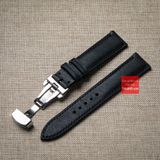 Dây đồng hồ da bò thật, da thảo mộc Pueblo màu ĐEN kèm khóa chống gãy dây may thủ công handmade size 18-19-20-21-22mm