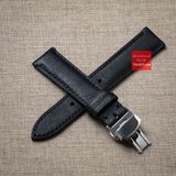 Dây đồng hồ da bò thật, da thảo mộc Pueblo màu ĐEN kèm khóa chống gãy dây may thủ công handmade size 18-19-20-21-22mm