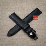 Dây đồng hồ da bò thật, da thảo mộc Pueblo màu ĐEN kèm khóa chống gãy dây may thủ công handmade size 18-19-20-21-22mm