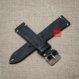 Dây đồng hồ da bò thật, da thảo mộc Pueblo không chỉ viền màu ĐEN may thủ công handmade size 18-19-20-21-22mm