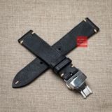 Dây đồng hồ da bò thật, da thảo mộc Pueblo màu ĐEN không chỉ viền kèm khóa chống gãy dây may thủ công handmade size 18-19-20-21-22mm