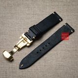 Dây đồng hồ da bò thật, da thảo mộc Pueblo màu ĐEN không chỉ viền kèm khóa chống gãy dây may thủ công handmade size 18-19-20-21-22mm