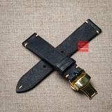 Dây đồng hồ da bò thật, da thảo mộc Pueblo màu ĐEN không chỉ viền kèm khóa chống gãy dây may thủ công handmade size 18-19-20-21-22mm