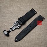Dây đồng hồ da bò thật, da thảo mộc Pueblo màu ĐEN không chỉ viền kèm khóa chống gãy dây may thủ công handmade size 18-19-20-21-22mm