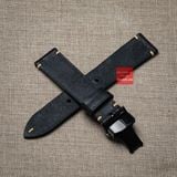 Dây đồng hồ da bò thật, da thảo mộc Pueblo màu ĐEN không chỉ viền kèm khóa chống gãy dây may thủ công handmade size 18-19-20-21-22mm