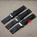 Dây đồng hồ da bò thật, da thảo mộc Pueblo không chỉ viền màu ĐEN may thủ công handmade size 18-19-20-21-22mm