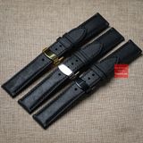 Dây đồng hồ da bò thật, da thảo mộc Pueblo màu ĐEN kèm khóa chống gãy dây may thủ công handmade size 18-19-20-21-22mm