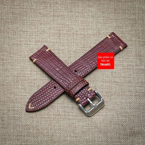 Dây đồng hồ da kì đà Nâu Đỏ, da thật, may thủ công handmade  kèm khóa, size 18mm - 19mm - 20mm - 21mm - 22mm