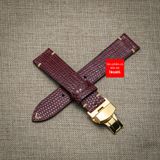 Dây đồng hồ da kì đà Nâu Đỏ, da thật, may thủ công handmade  kèm khóa, size 18mm - 19mm - 20mm - 21mm - 22mm