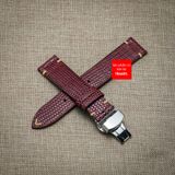 Dây đồng hồ da kì đà Nâu Đỏ, da thật, may thủ công handmade  kèm khóa, size 18mm - 19mm - 20mm - 21mm - 22mm