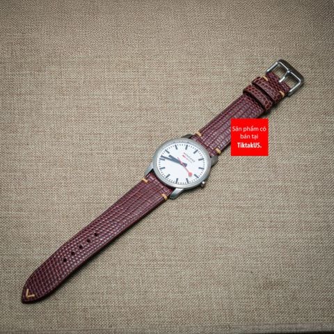 Dây đồng hồ da kì đà Nâu Đỏ, da thật, may thủ công handmade  kèm khóa, size 18mm - 19mm - 20mm - 21mm - 22mm