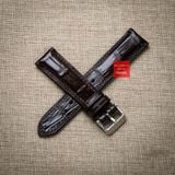 Dây đồng hồ da cá sấu màu NÂU ĐẬM may thủ công hand made kèm khóa,size 18-19-20-21-22mm