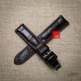 Dây đồng hồ da cá sấu màu NÂU ĐẬM may thủ công hand made kèm khóa,size 18-19-20-21-22mm