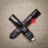 Dây đồng hồ da cá sấu màu NÂU ĐẬM may thủ công hand made kèm khóa,size 18-19-20-21-22mm