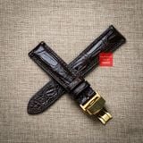 Dây đồng hồ da cá sấu màu NÂU ĐẬM may thủ công hand made kèm khóa,size 18-19-20-21-22mm