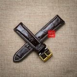 Dây đồng hồ da cá sấu màu NÂU ĐẬM may thủ công chỉ trắng hand made kèm khóa,size 18-19-20-21-22mm