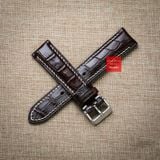 Dây đồng hồ da cá sấu màu NÂU ĐẬM may thủ công chỉ trắng hand made kèm khóa,size 18-19-20-21-22mm