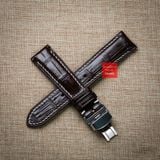 Dây đồng hồ da cá sấu màu NÂU ĐẬM may thủ công chỉ trắng hand made kèm khóa,size 18-19-20-21-22mm
