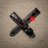 Dây đồng hồ da cá sấu màu NÂU ĐẬM may thủ công chỉ trắng hand made kèm khóa,size 18-19-20-21-22mm