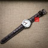 Dây đồng hồ da cá sấu màu NÂU ĐẬM may thủ công chỉ trắng hand made kèm khóa,size 18-19-20-21-22mm