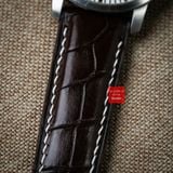 Dây đồng hồ da cá sấu màu NÂU ĐẬM may thủ công chỉ trắng hand made kèm khóa,size 18-19-20-21-22mm