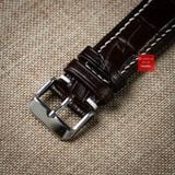 Dây đồng hồ da cá sấu màu NÂU ĐẬM may thủ công chỉ trắng hand made kèm khóa,size 18-19-20-21-22mm