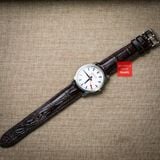 Dây đồng hồ da cá sấu màu NÂU ĐẬM may thủ công hand made kèm khóa,size 18-19-20-21-22mm