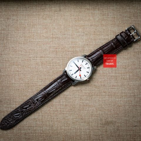 Dây đồng hồ da cá sấu màu NÂU ĐẬM may thủ công hand made kèm khóa,size 18-19-20-21-22mm