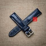 Dây đồng hồ da cá sấu màu XANH NAVY may thủ công chỉ trắng hand made kèm khóa, size 18-19-20-21-22mm