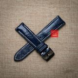 Dây đồng hồ da cá sấu màu XANH NAVY may thủ công chỉ trắng hand made kèm khóa, size 18-19-20-21-22mm