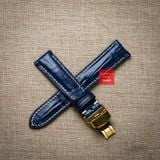 Dây đồng hồ da cá sấu màu XANH NAVY may thủ công chỉ trắng hand made kèm khóa, size 18-19-20-21-22mm