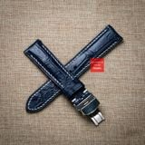 Dây đồng hồ da cá sấu màu XANH NAVY may thủ công chỉ trắng hand made kèm khóa, size 18-19-20-21-22mm