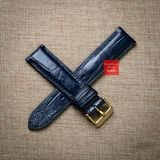 Dây đồng hồ da cá sấu màu XANH NAVY may thủ công hand made kèm khóa,size 18-19-20-21-22mm