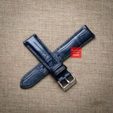 Dây đồng hồ da cá sấu màu XANH NAVY may thủ công hand made kèm khóa,size 18-19-20-21-22mm