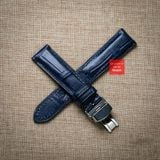 Dây đồng hồ da cá sấu màu XANH NAVY may thủ công hand made kèm khóa,size 18-19-20-21-22mm