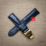 Dây đồng hồ da cá sấu màu XANH NAVY may thủ công hand made kèm khóa,size 18-19-20-21-22mm