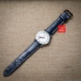Dây đồng hồ da cá sấu màu XANH NAVY may thủ công chỉ trắng hand made kèm khóa, size 18-19-20-21-22mm
