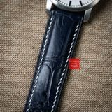 Dây đồng hồ da cá sấu màu XANH NAVY may thủ công chỉ trắng hand made kèm khóa, size 18-19-20-21-22mm