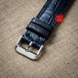 Dây đồng hồ da cá sấu màu XANH NAVY may thủ công hand made kèm khóa,size 18-19-20-21-22mm