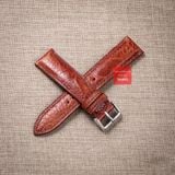 Dây đồng hồ da đà điểu vân vẩy màu Nâu Đỏ may thủ công handmade kèm khóa,size 18-19-20-21-22mm