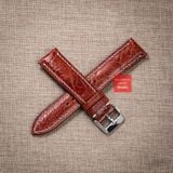 Dây đồng hồ da đà điểu vân vẩy màu Nâu Đỏ may thủ công chỉ trắng hand made kèm khóa,size 18-19-20-21-22mm