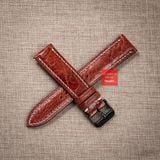 Dây đồng hồ da đà điểu vân vẩy màu Nâu Đỏ may thủ công chỉ trắng hand made kèm khóa,size 18-19-20-21-22mm