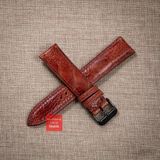 Dây đồng hồ da đà điểu vân vẩy màu Nâu Đỏ may thủ công handmade kèm khóa,size 18-19-20-21-22mm