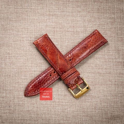 Dây đồng hồ da đà điểu vân vẩy màu Nâu Đỏ may thủ công handmade kèm khóa,size 18-19-20-21-22mm