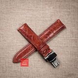 Dây đồng hồ da đà điểu vân vẩy màu Nâu Đỏ may thủ công handmade kèm khóa,size 18-19-20-21-22mm
