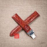 Dây đồng hồ da đà điểu vân vẩy màu Nâu Đỏ may thủ công handmade kèm khóa,size 18-19-20-21-22mm