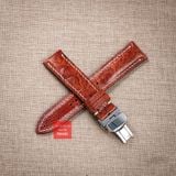 Dây đồng hồ da đà điểu vân vẩy màu Nâu Đỏ may thủ công chỉ trắng hand made kèm khóa,size 18-19-20-21-22mm